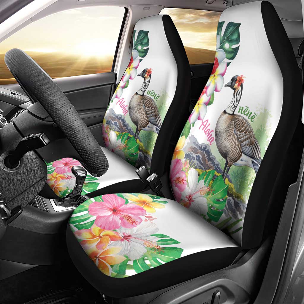 Aloha Hawaii Nene Goose Car Seat Cover Tropical Flowers Watercolor Stylized - Polynesian Pride