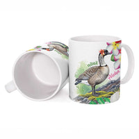 Aloha Hawaii Nene Goose Ceramic Mug Tropical Flowers Watercolor Stylized - Polynesian Pride