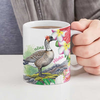 Aloha Hawaii Nene Goose Ceramic Mug Tropical Flowers Watercolor Stylized - Polynesian Pride