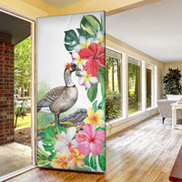 Aloha Hawaii Nene Goose Door Cover Tropical Flowers Watercolor Stylized - Polynesian Pride