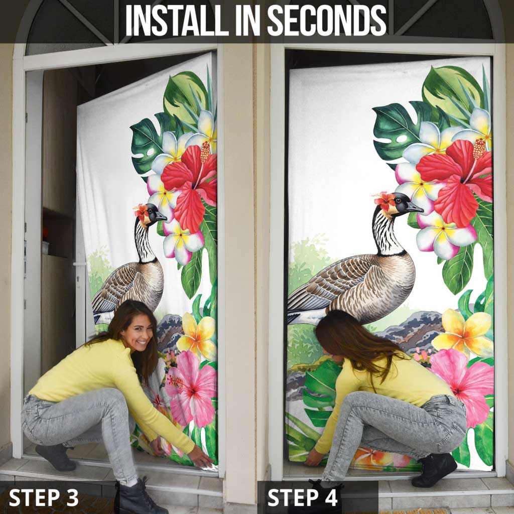 Aloha Hawaii Nene Goose Door Cover Tropical Flowers Watercolor Stylized - Polynesian Pride