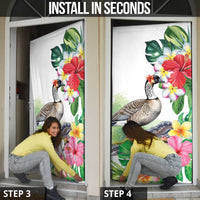 Aloha Hawaii Nene Goose Door Cover Tropical Flowers Watercolor Stylized - Polynesian Pride