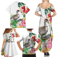 Aloha Hawaii Nene Goose Family Matching Summer Maxi Dress and Hawaiian Shirt Tropical Flowers Watercolor Stylized - Polynesian Pride