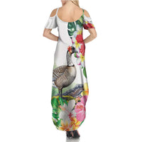 Aloha Hawaii Nene Goose Family Matching Summer Maxi Dress and Hawaiian Shirt Tropical Flowers Watercolor Stylized - Polynesian Pride