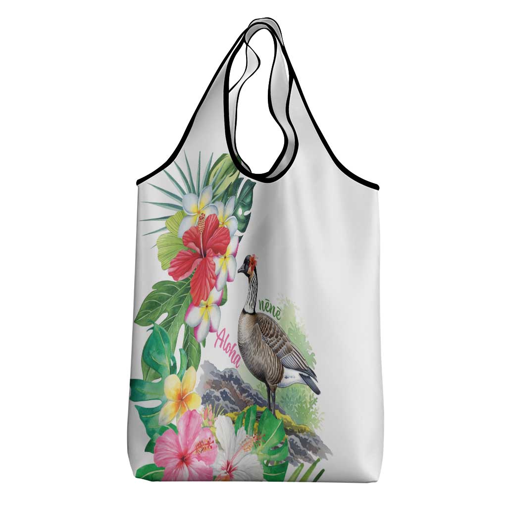 Aloha Hawaii Nene Goose Grocery Bag Tropical Flowers Watercolor Stylized - Polynesian Pride