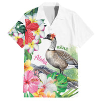 Aloha Hawaii Nene Goose Hawaiian Shirt Tropical Flowers Watercolor Stylized - Polynesian Pride