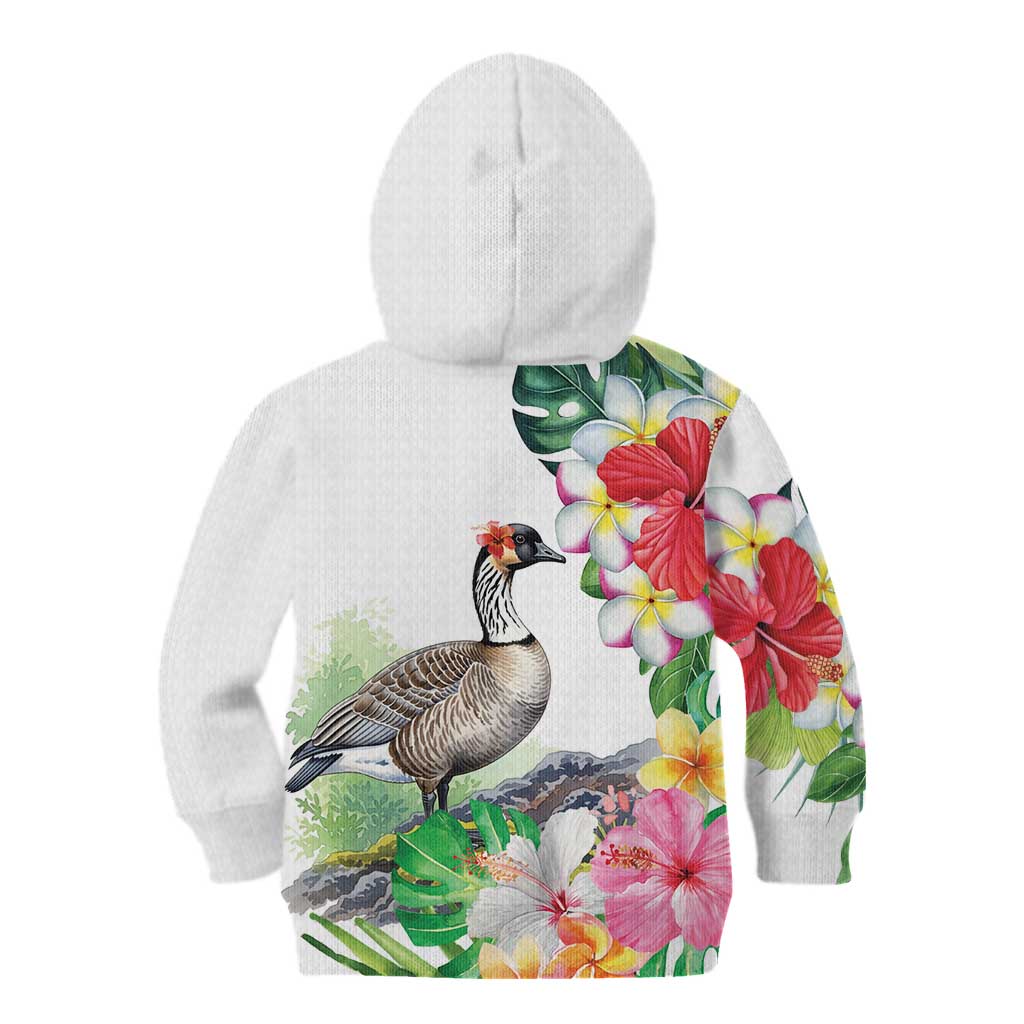 Aloha Hawaii Nene Goose Kid Hoodie Tropical Flowers Watercolor Stylized - Polynesian Pride