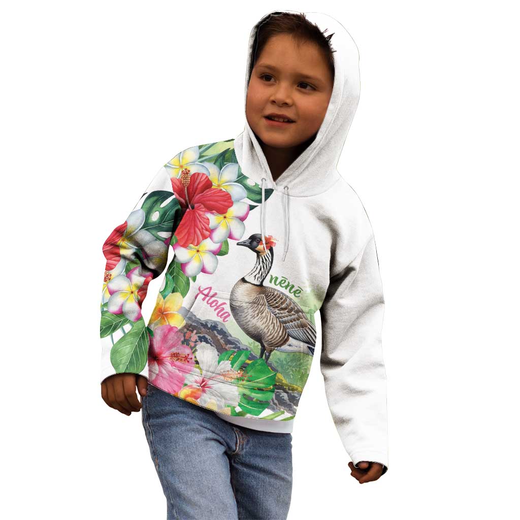 Aloha Hawaii Nene Goose Kid Hoodie Tropical Flowers Watercolor Stylized - Polynesian Pride