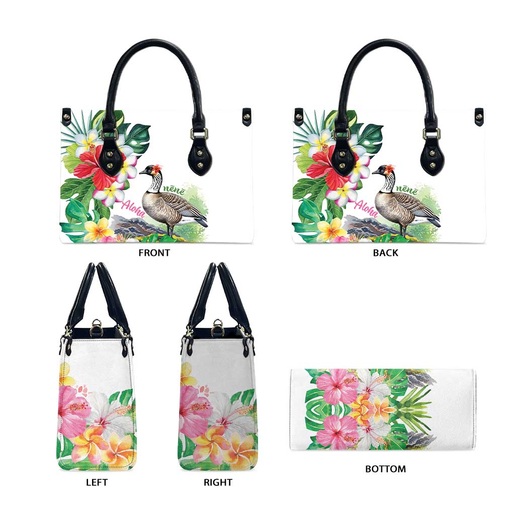 Aloha Hawaii Nene Goose Leather Bag Tropical Flowers Watercolor Stylized - Polynesian Pride