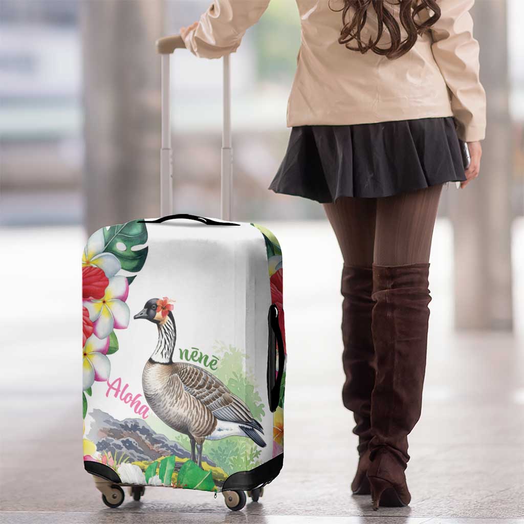 Aloha Hawaii Nene Goose Luggage Cover Tropical Flowers Watercolor Stylized - Polynesian Pride