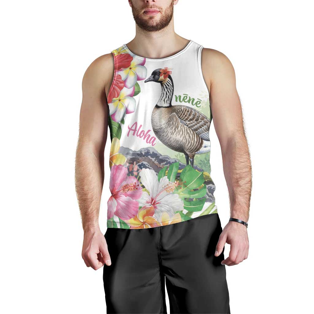 Aloha Hawaii Nene Goose Men Tank Top Tropical Flowers Watercolor Stylized - Polynesian Pride