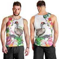 Aloha Hawaii Nene Goose Men Tank Top Tropical Flowers Watercolor Stylized - Polynesian Pride