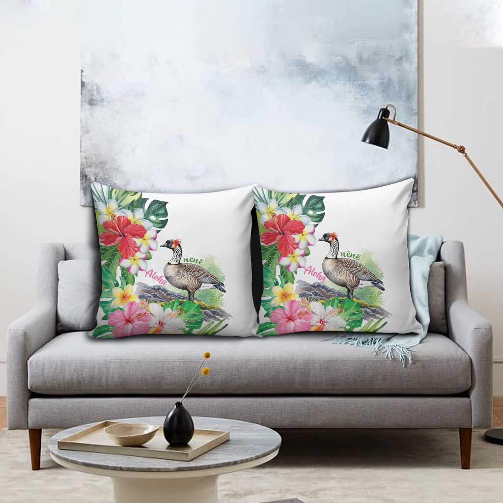 Aloha Hawaii Nene Goose Pillow Cover Tropical Flowers Watercolor Stylized - Polynesian Pride