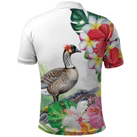 Aloha Hawaii Nene Goose Polo Shirt Tropical Flowers Watercolor Stylized - Polynesian Pride