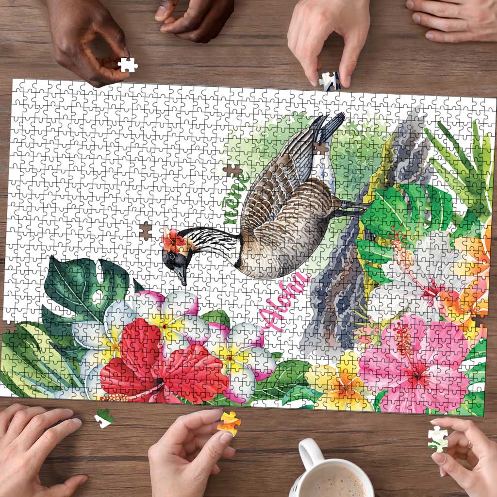 Aloha Hawaii Nene Goose Puzzle Tropical Flowers Watercolor Stylized - Polynesian Pride