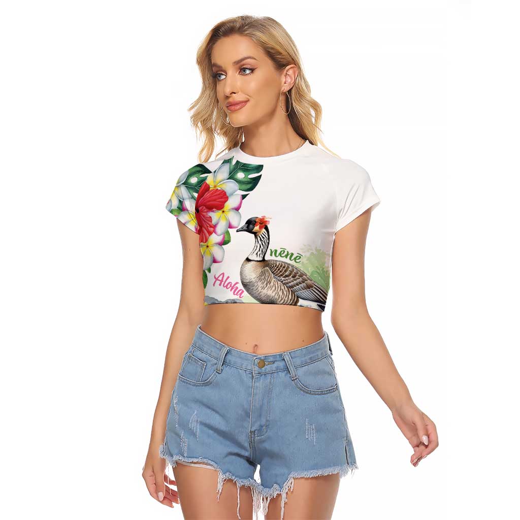 Aloha Hawaii Nene Goose Raglan Cropped T Shirt Tropical Flowers Watercolor Stylized - Polynesian Pride