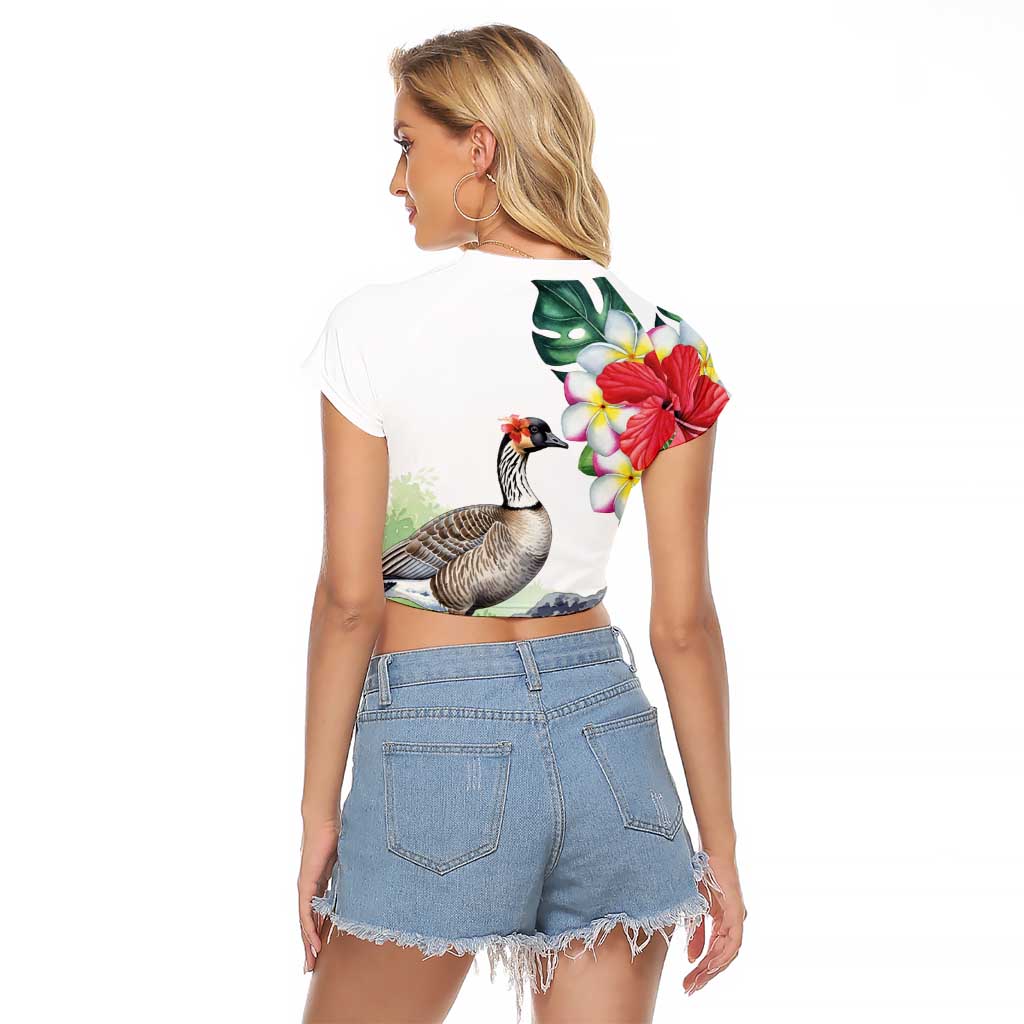 Aloha Hawaii Nene Goose Raglan Cropped T Shirt Tropical Flowers Watercolor Stylized - Polynesian Pride