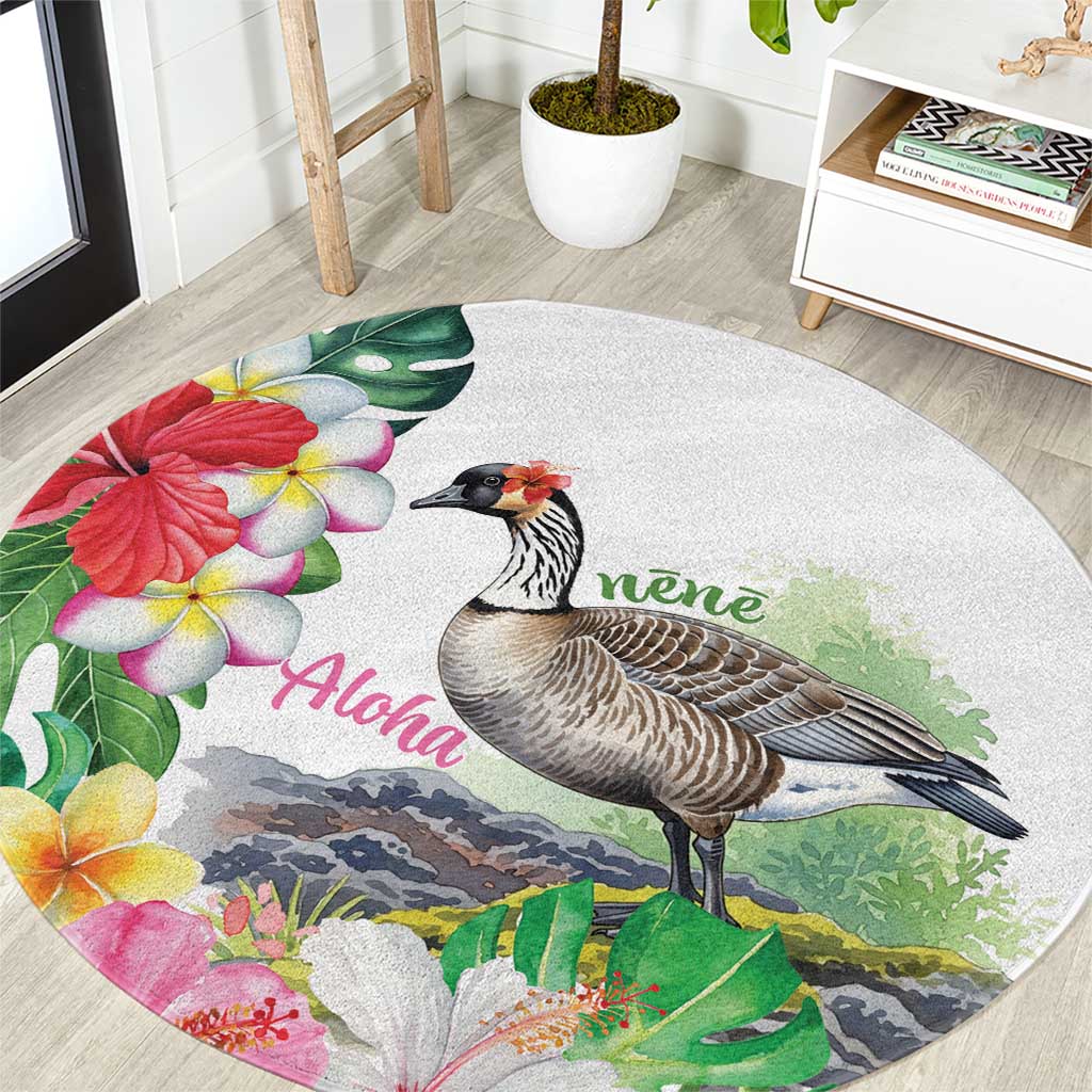 Aloha Hawaii Nene Goose Round Carpet Tropical Flowers Watercolor Stylized - Polynesian Pride