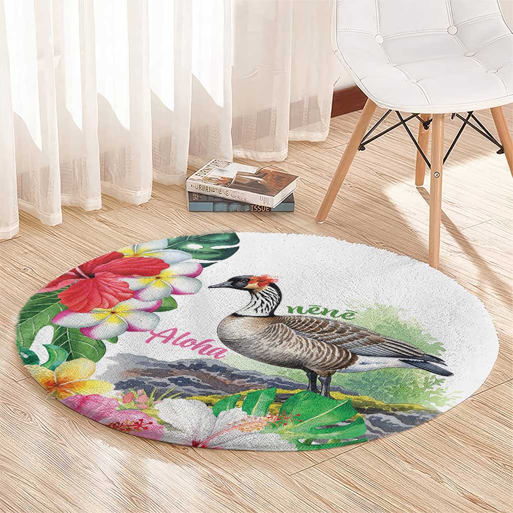 Aloha Hawaii Nene Goose Round Carpet Tropical Flowers Watercolor Stylized - Polynesian Pride