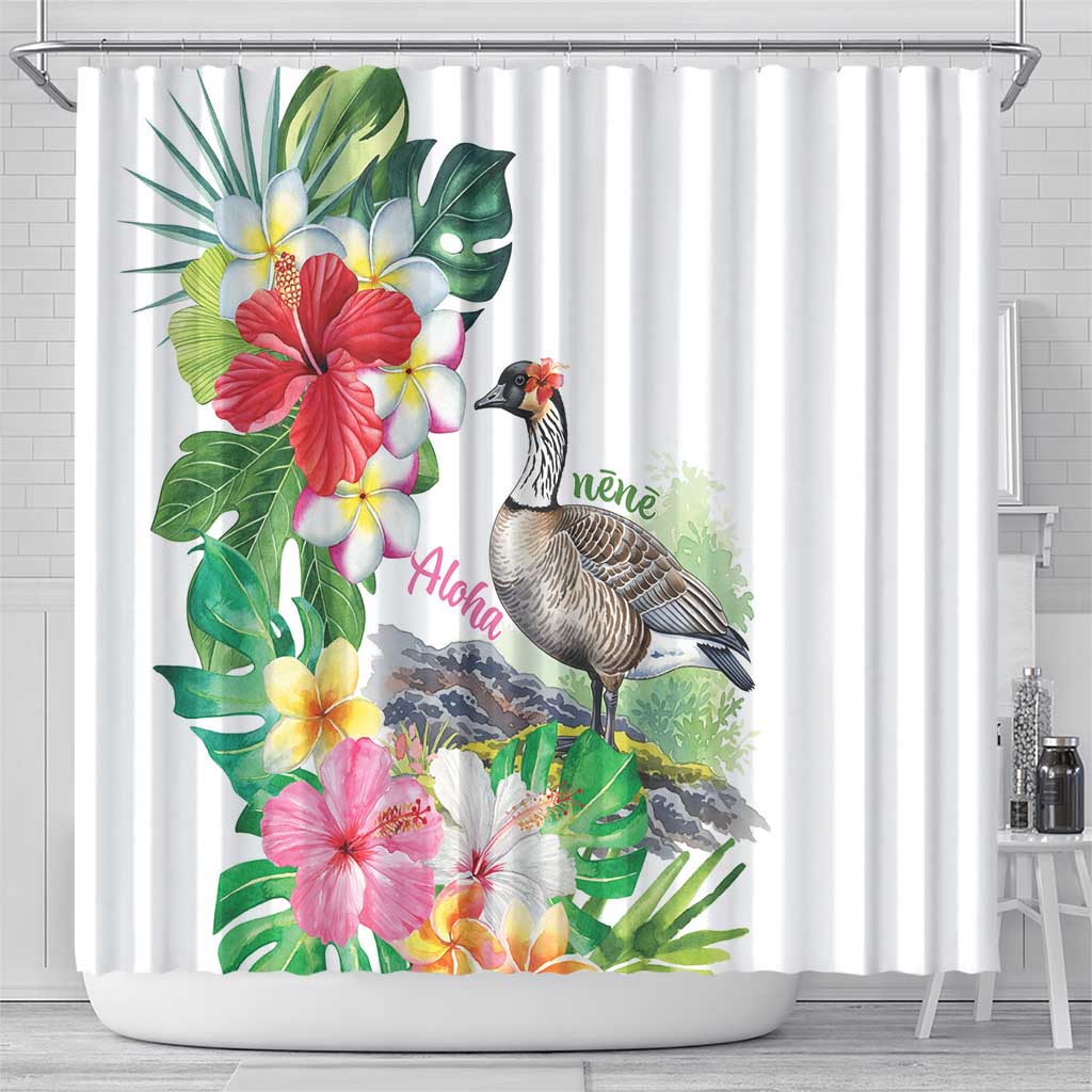 Aloha Hawaii Nene Goose Shower Curtain Tropical Flowers Watercolor Stylized - Polynesian Pride