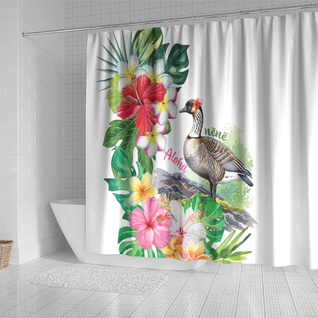 Aloha Hawaii Nene Goose Shower Curtain Tropical Flowers Watercolor Stylized - Polynesian Pride