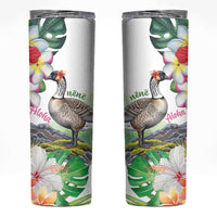 Aloha Hawaii Nene Goose Skinny Tumbler Tropical Flowers Watercolor Stylized - Polynesian Pride