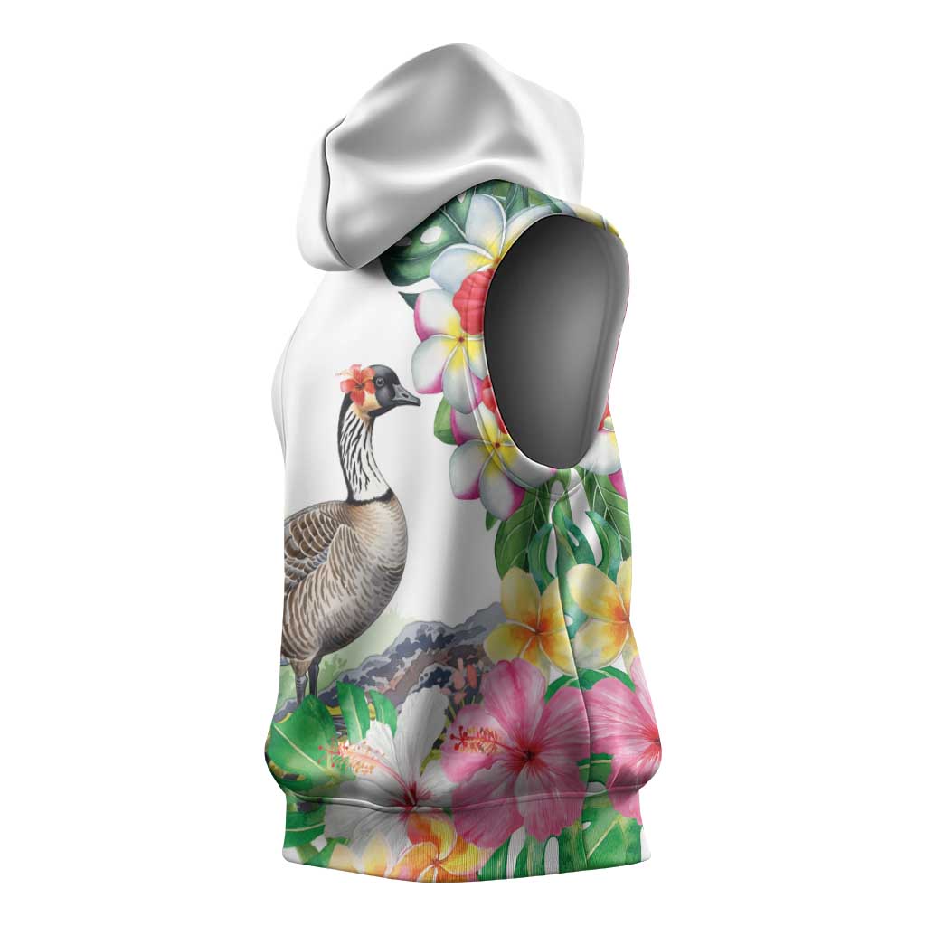 Aloha Hawaii Nene Goose Sleeveless Hoodie Tropical Flowers Watercolor Stylized - Polynesian Pride