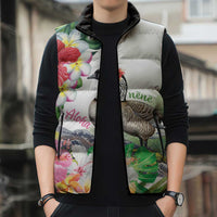 Aloha Hawaii Nene Goose Sleeveless Puffer Jacket Tropical Flowers Watercolor Stylized - Polynesian Pride