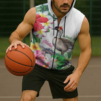 Aloha Hawaii Nene Goose Sleeveless Zip Hoodie Tropical Flowers Watercolor Stylized LT14