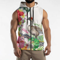 Aloha Hawaii Nene Goose Sleeveless Zip Hoodie Tropical Flowers Watercolor Stylized LT14