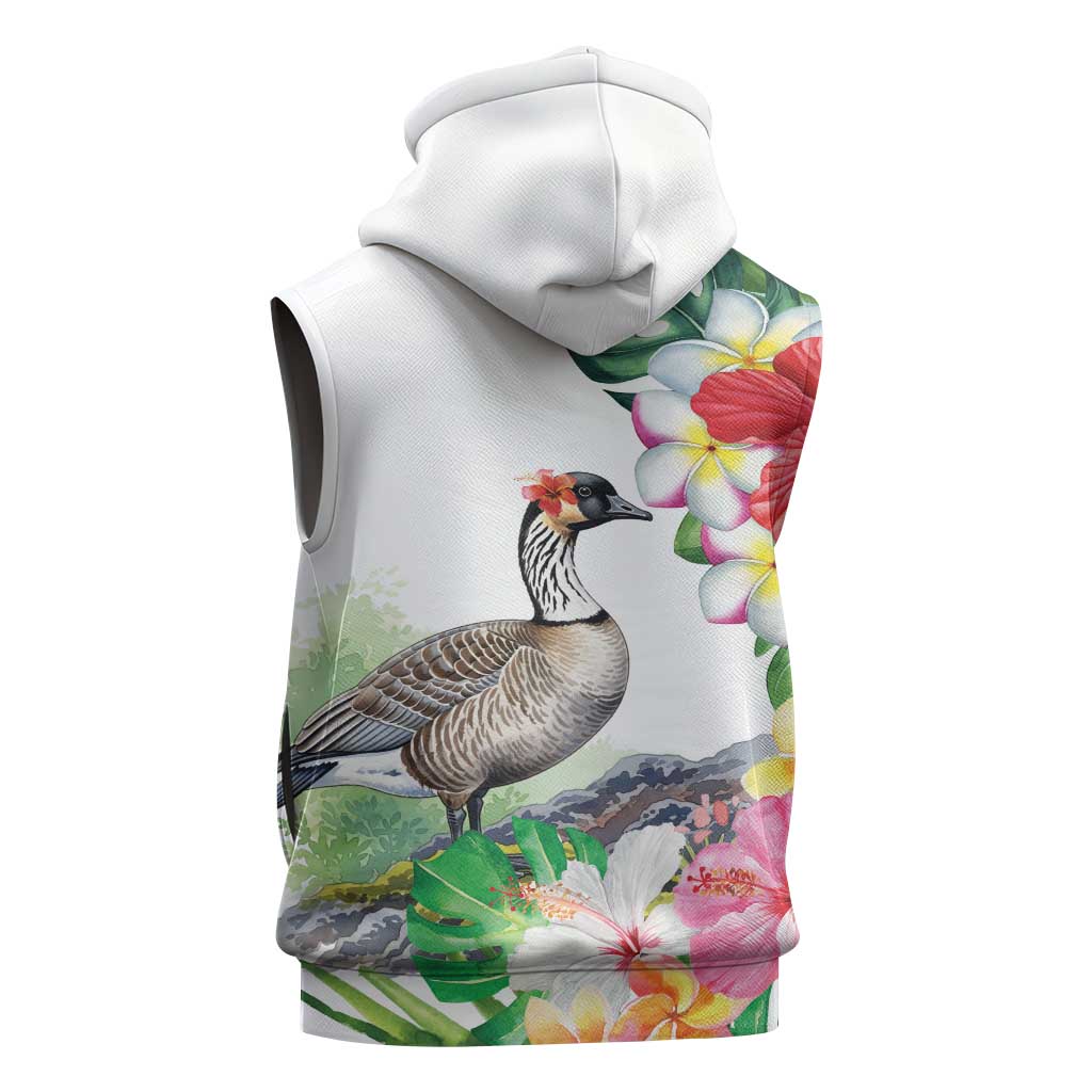 Aloha Hawaii Nene Goose Sleeveless Zip Hoodie Tropical Flowers Watercolor Stylized - Polynesian Pride