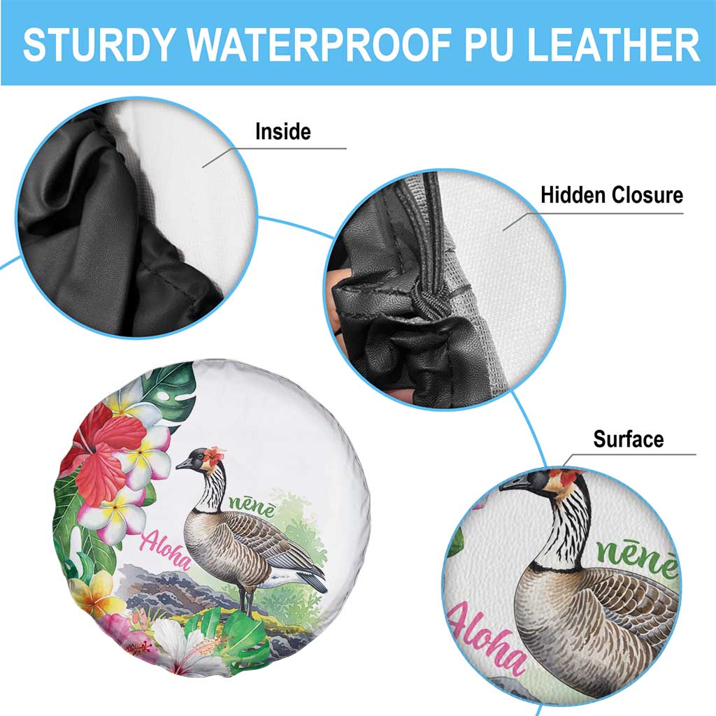 Aloha Hawaii Nene Goose Spare Tire Cover Tropical Flowers Watercolor Stylized - Polynesian Pride