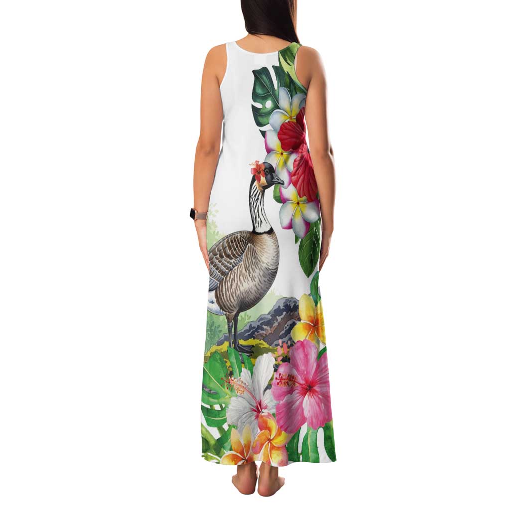 Aloha Hawaii Nene Goose Tank Maxi Dress Tropical Flowers Watercolor Stylized - Polynesian Pride