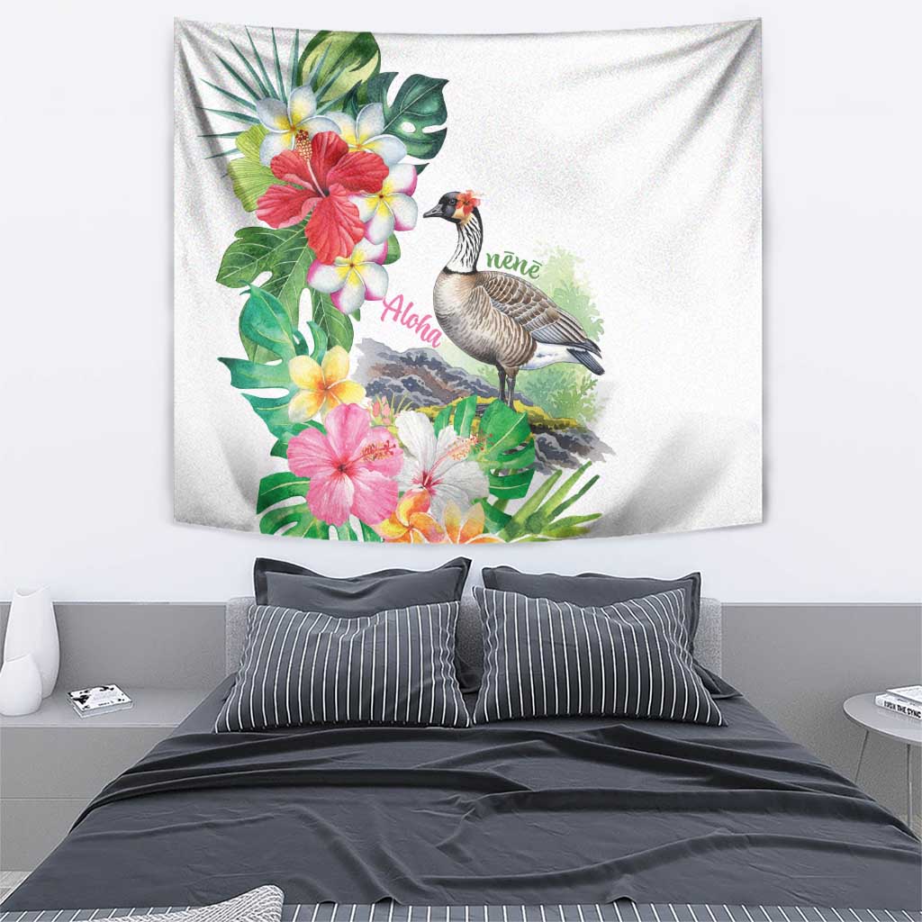 Aloha Hawaii Nene Goose Tapestry Tropical Flowers Watercolor Stylized - Polynesian Pride