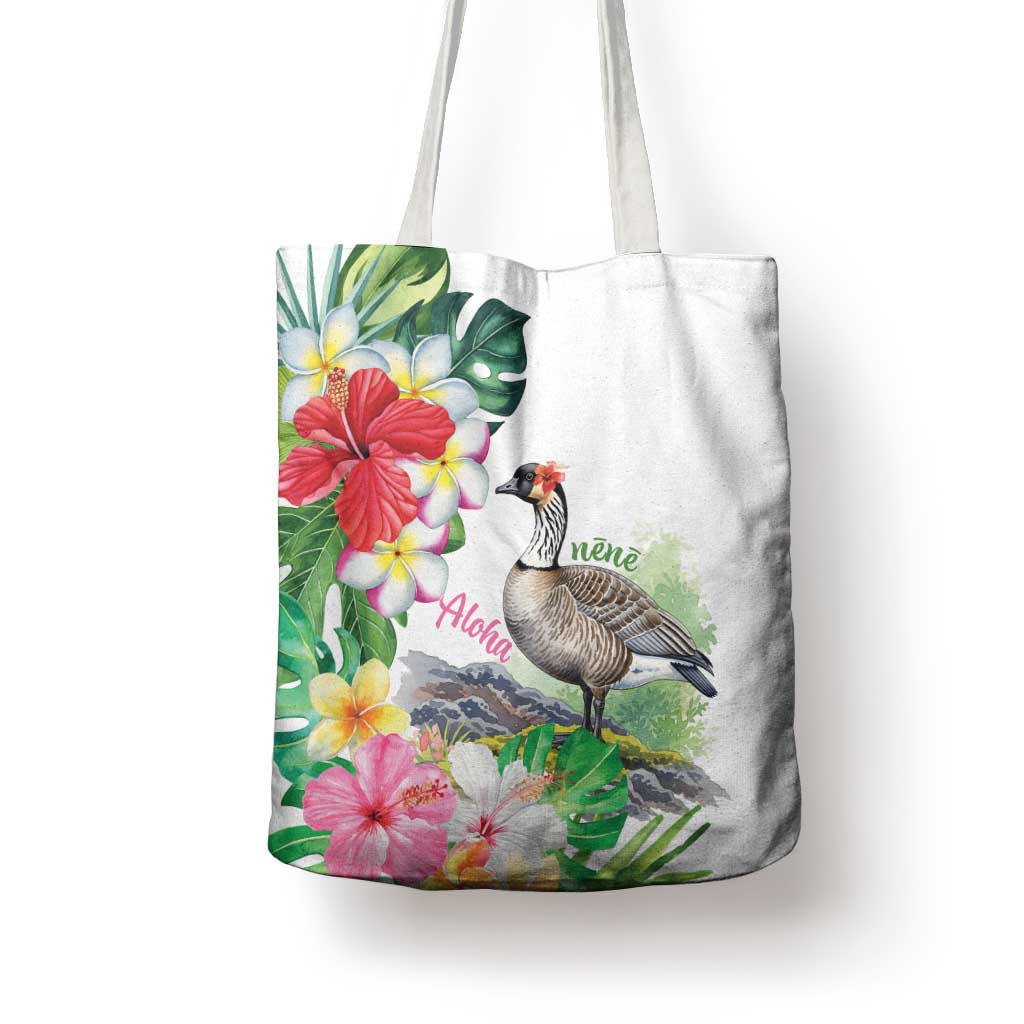 Aloha Hawaii Nene Goose Tote Bag Tropical Flowers Watercolor Stylized - Polynesian Pride