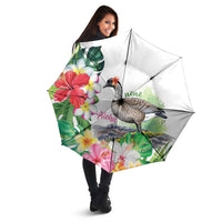 Aloha Hawaii Nene Goose Umbrella Tropical Flowers Watercolor Stylized - Polynesian Pride