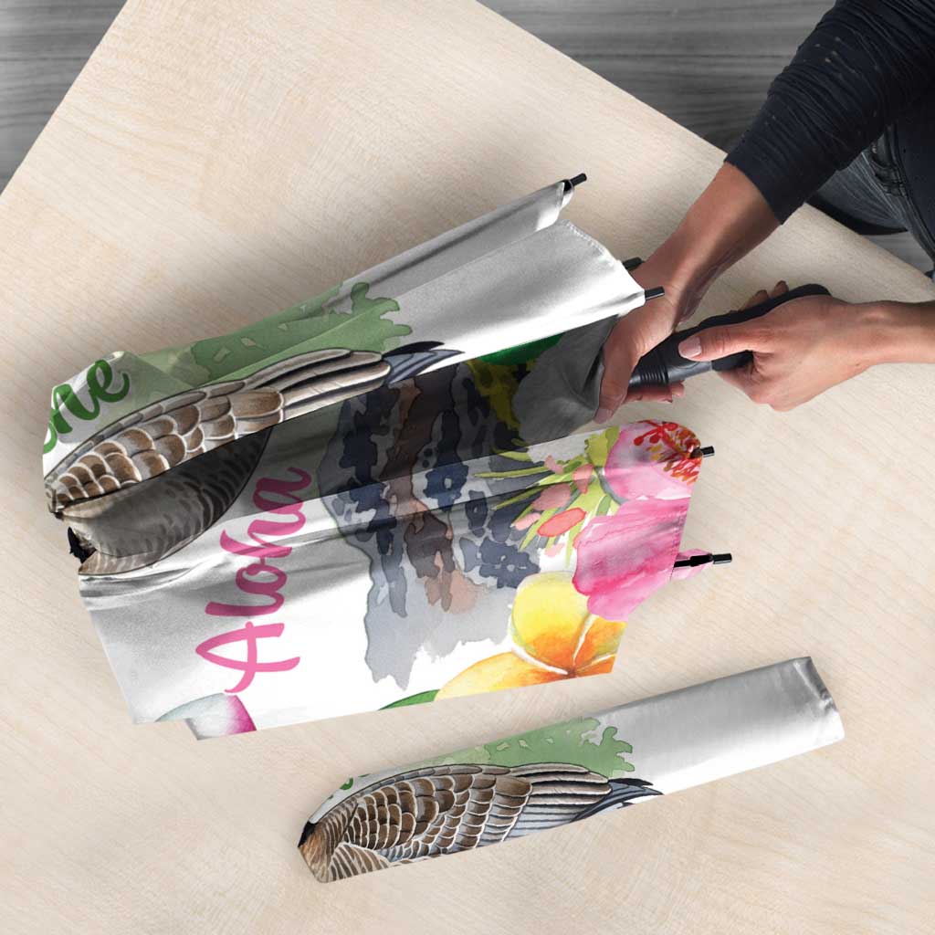 Aloha Hawaii Nene Goose Umbrella Tropical Flowers Watercolor Stylized - Polynesian Pride