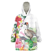 Aloha Hawaii Nene Goose Wearable Blanket Hoodie Tropical Flowers Watercolor Stylized - Polynesian Pride