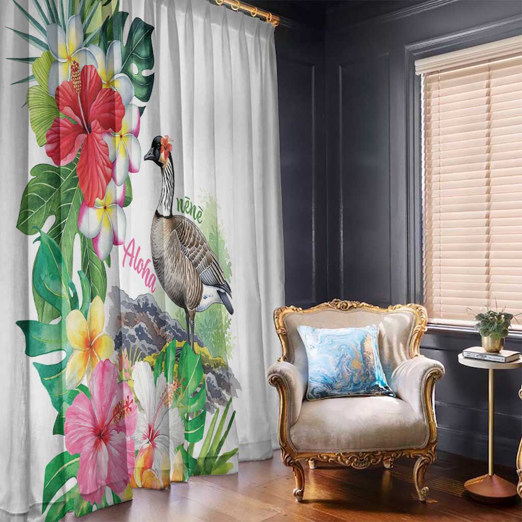 Aloha Hawaii Nene Goose Window Curtain Tropical Flowers Watercolor Stylized - Polynesian Pride