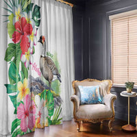 Aloha Hawaii Nene Goose Window Curtain Tropical Flowers Watercolor Stylized - Polynesian Pride