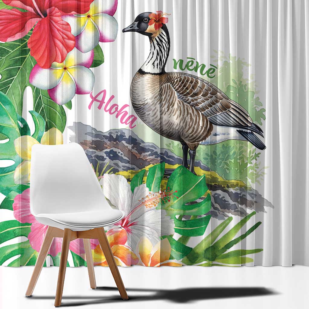 Aloha Hawaii Nene Goose Window Curtain Tropical Flowers Watercolor Stylized - Polynesian Pride
