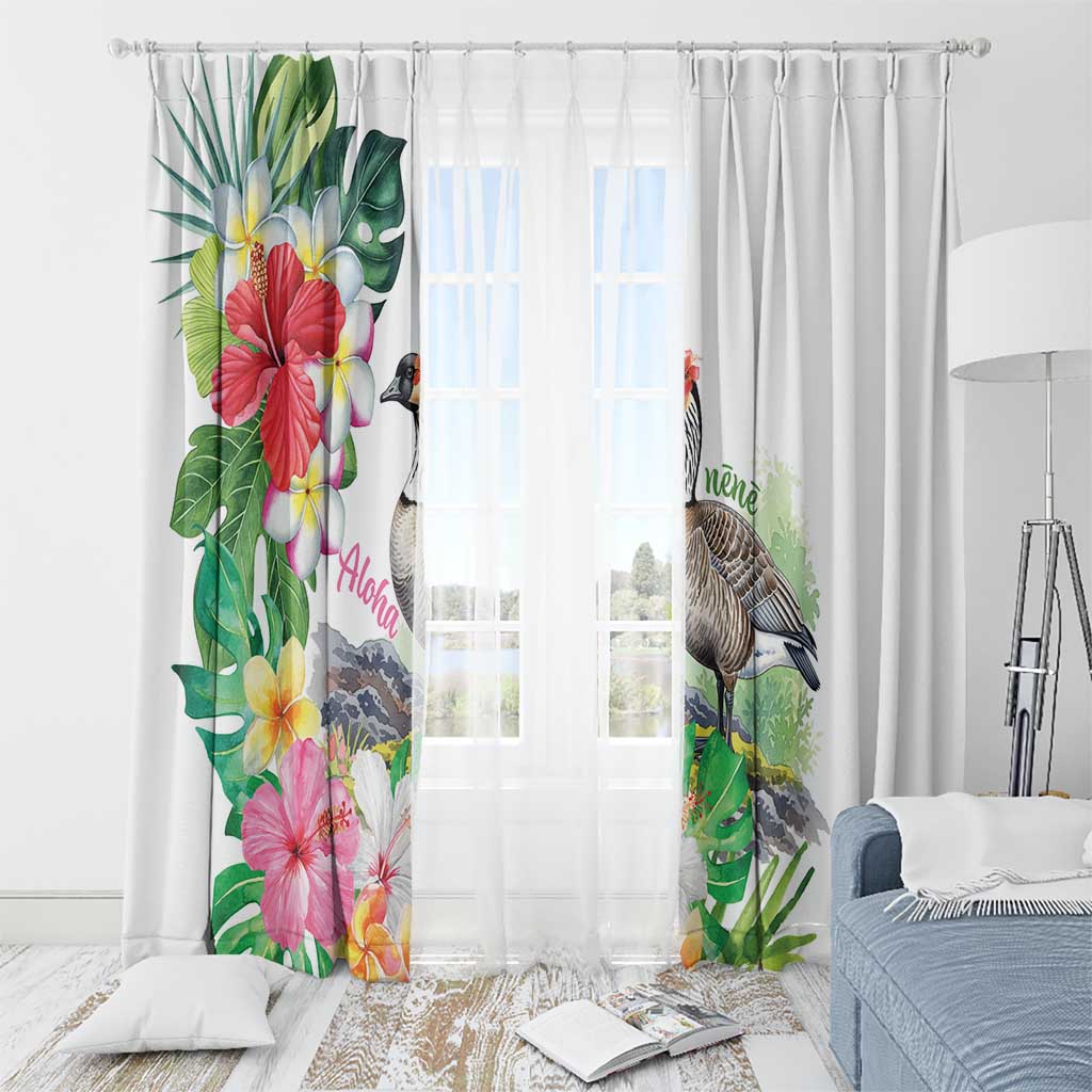 Aloha Hawaii Nene Goose Window Curtain Tropical Flowers Watercolor Stylized - Polynesian Pride