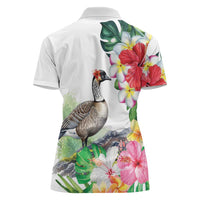 Aloha Hawaii Nene Goose Women Polo Shirt Tropical Flowers Watercolor Stylized - Polynesian Pride