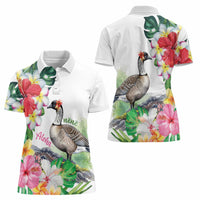 Aloha Hawaii Nene Goose Women Polo Shirt Tropical Flowers Watercolor Stylized - Polynesian Pride
