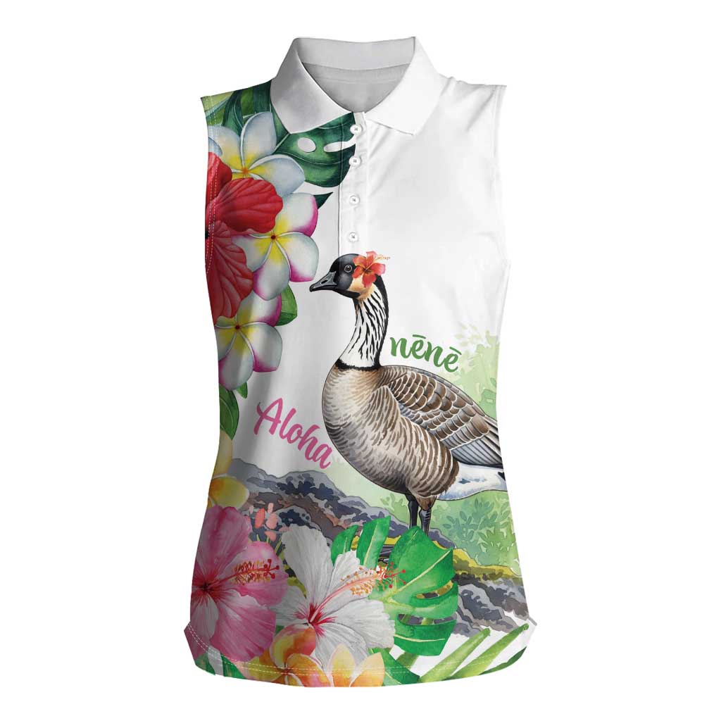 Aloha Hawaii Nene Goose Women Sleeveless Polo Shirt Tropical Flowers Watercolor Stylized - Polynesian Pride