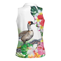 Aloha Hawaii Nene Goose Women Sleeveless Polo Shirt Tropical Flowers Watercolor Stylized - Polynesian Pride
