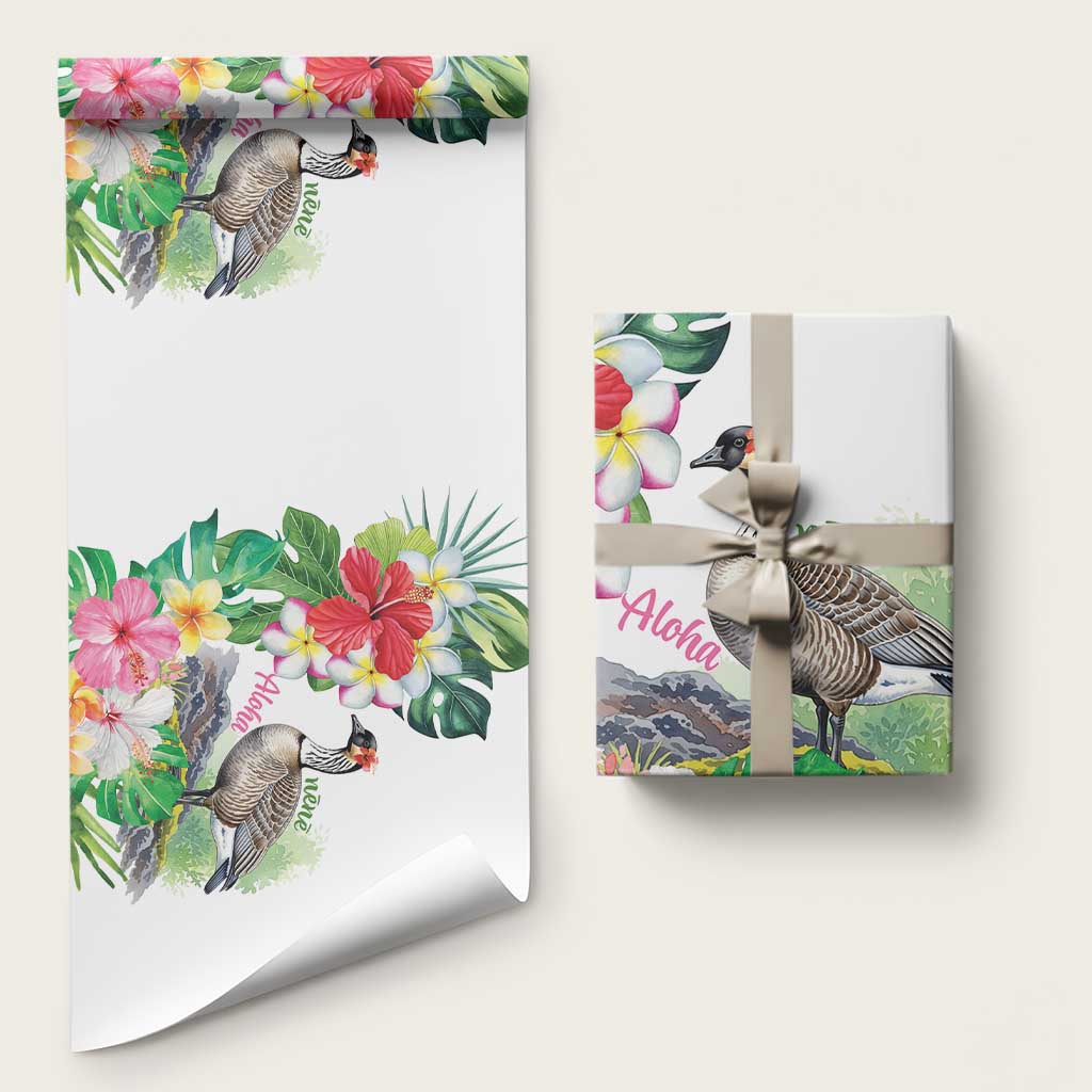 Aloha Hawaii Nene Goose Wrapping Paper Tropical Flowers Watercolor Stylized - Polynesian Pride