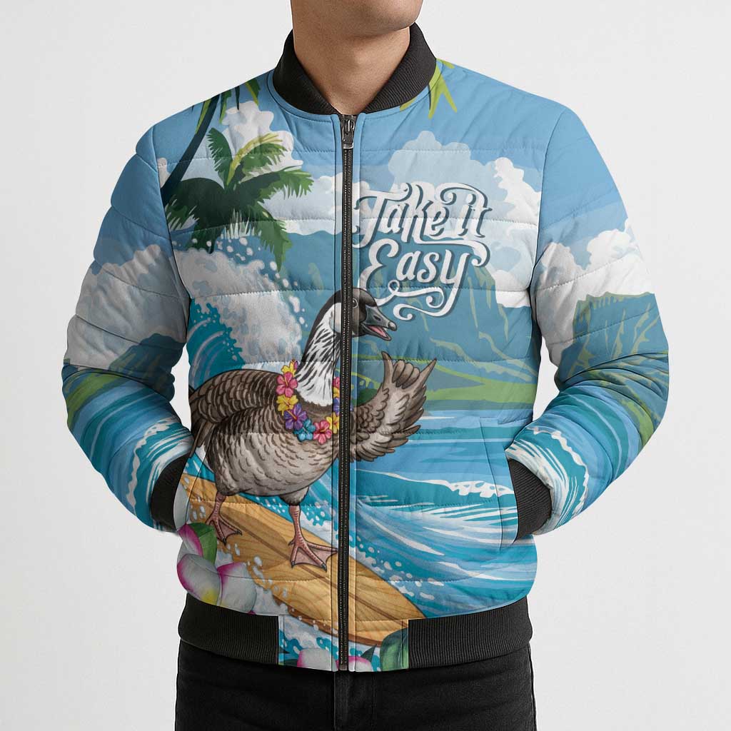 Aloha Hawaii Shaka Nene Goose Bomber Puffer Jacket Surfing Take It Easy - Polynesian Pride