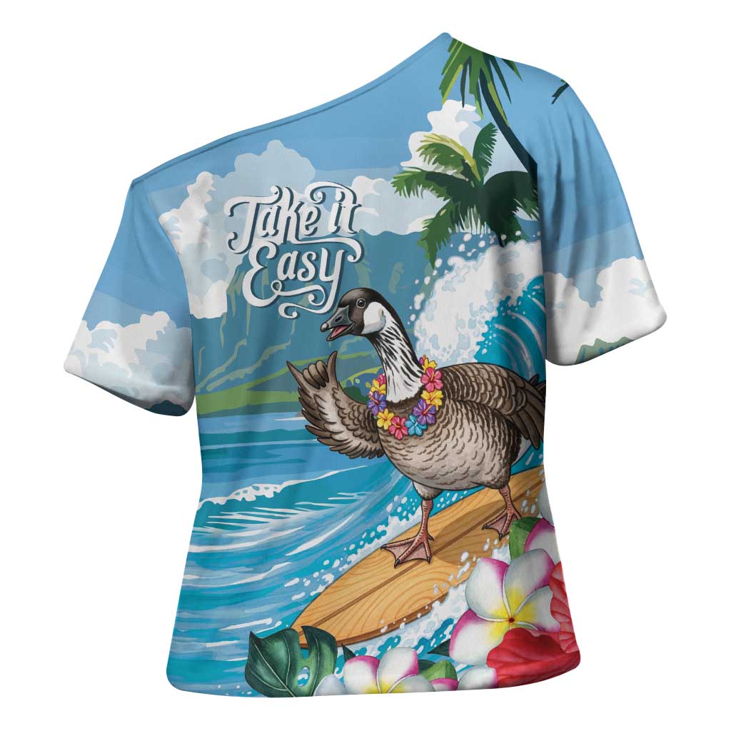 Aloha Hawaii Shaka Nene Goose Cross Shoulder Shirt Surfing Take It Easy - Polynesian Pride