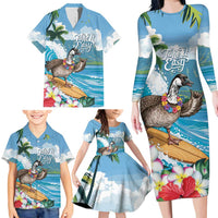 Aloha Hawaii Shaka Nene Goose Family Matching Long Sleeve Bodycon Dress and Hawaiian Shirt Surfing Take It Easy - Polynesian Pride